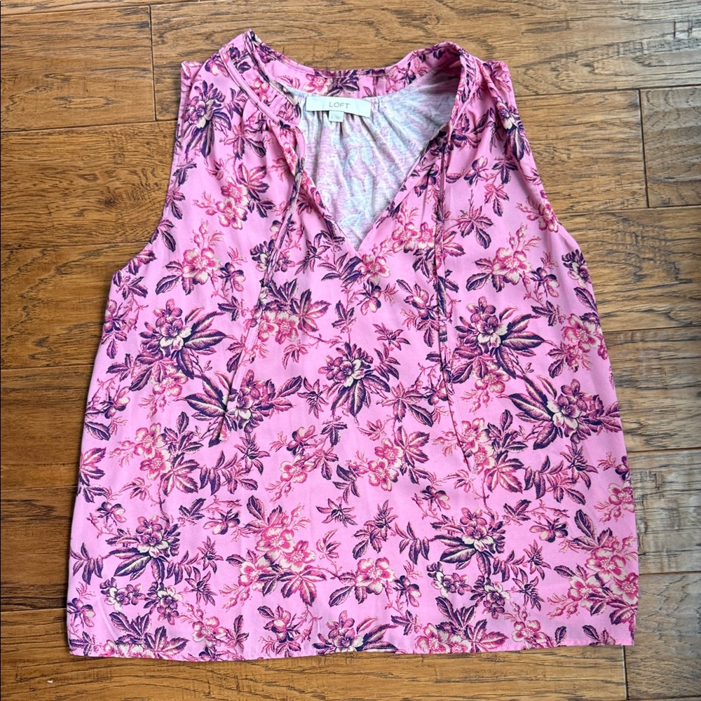 LOFT Pink Floral Sleeveless Blouse